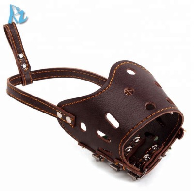 Anti Bitng Barking Chewing Adjustable Leather Dog Muzzles Suit