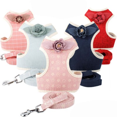 6 colors dog harness vest with leash mesh dog harness flower